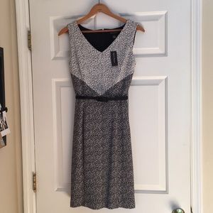 White House Black Market lined v-neck belted dress